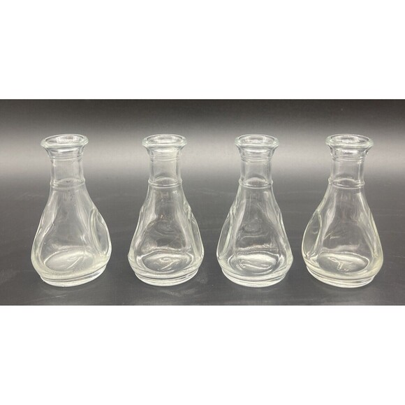 VTG LIBBEY Pinched Bud Vases Mini Clear Glass Bottle Decanters 3.5” Set of 4 - Picture 1 of 3